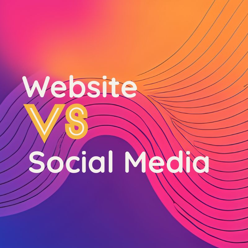 Website vs social media illustration – computer and smartphone with VS speech bubble